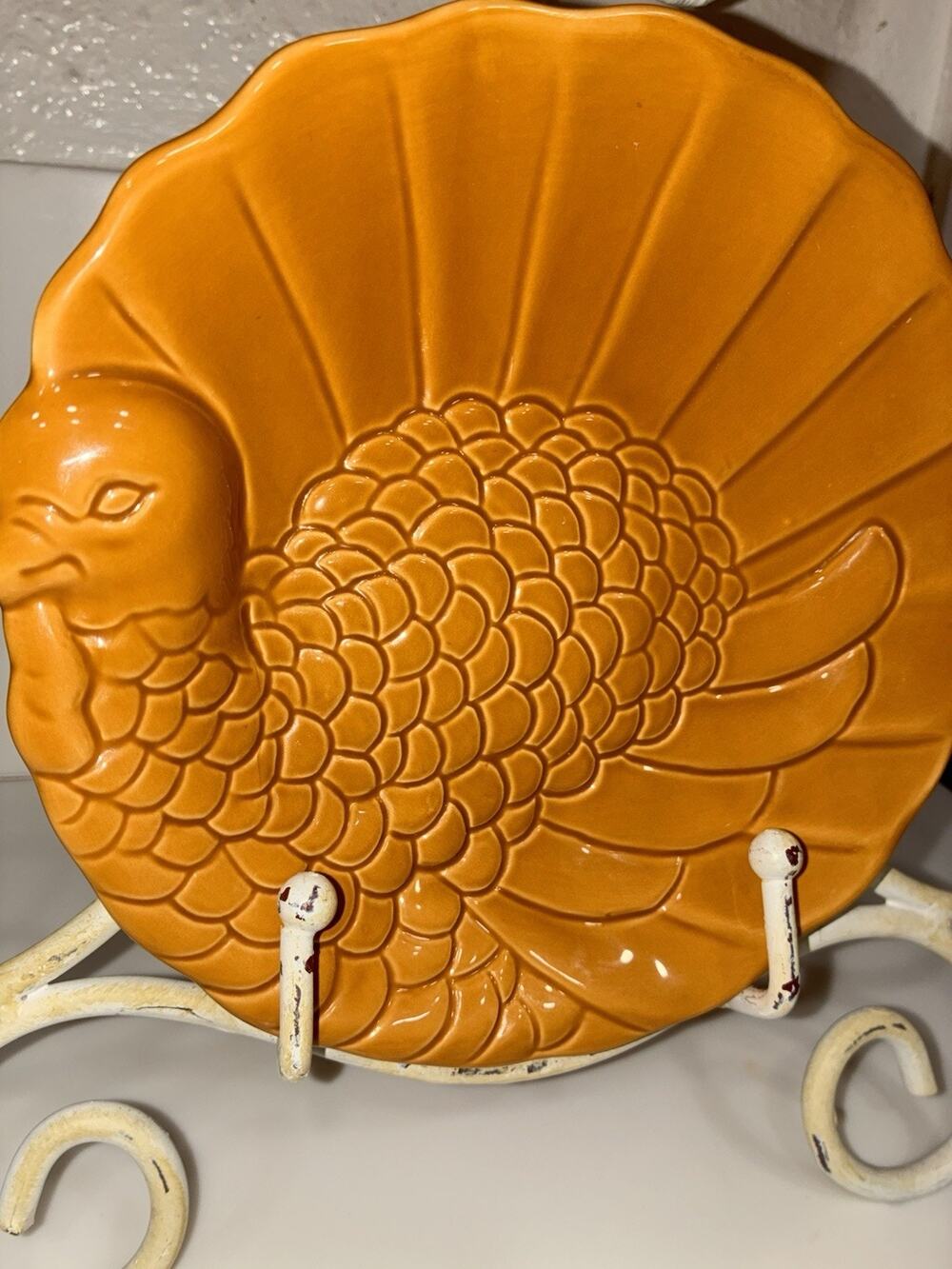 Pottery Barn Turkey Appetizer Plate Thanksgiving Brown Fall Tiny Side Chip